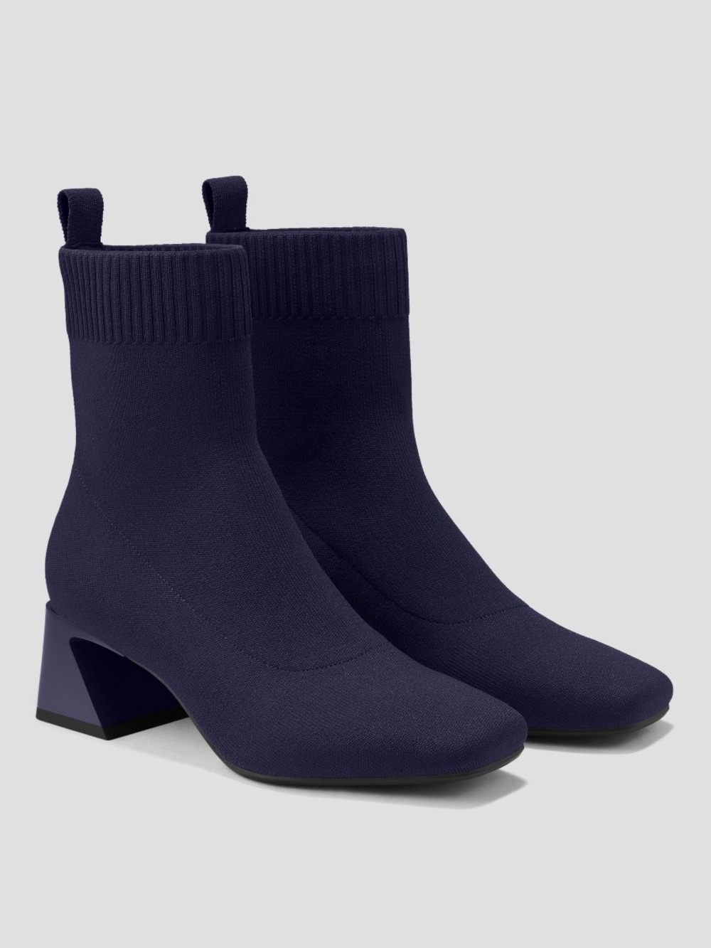 VIVAIA Square-Toe Water-Repellent Block Heeled Knit Boot (Regina Pro) Navy Blue